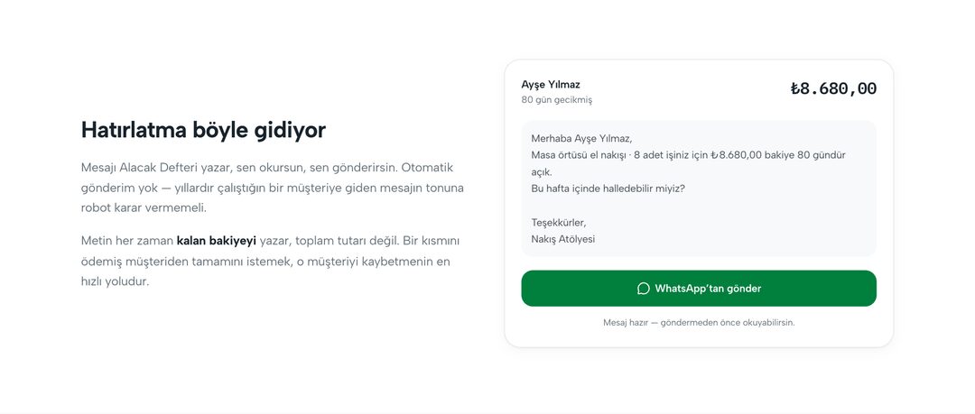 Alacak Defteri'nin hazırladığı WhatsApp hatırlatma mesajı