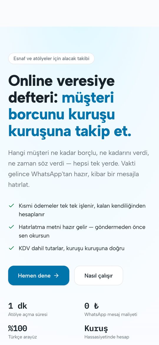 Alacak Defteri'nin telefondaki görünümü